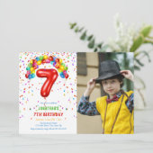 Invitation Amusants Bright Confetti Balloons Photo 7e anniver (Debout devant)
