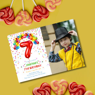 Invitation Amusants Bright Confetti Balloons Photo 7e anniver