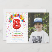 Invitation Amusants Bright Confetti Balloons Photo 8e anniver (Devant)