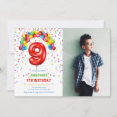 Invitation Amusants Bright Confetti Balloons Photo 9e anniver (Devant)