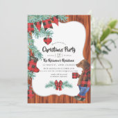 Invitation Amusants Buffalo Plaid Bear Fête de Noël (Debout devant)