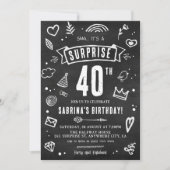 Invitation Amusants Chalkboard Doodle Surprise 40e anniversai (Devant)