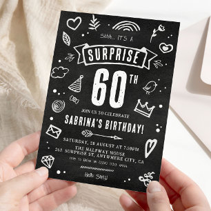 Invitation Amusants Chalkboard Doodle Surprise 60e anniversai