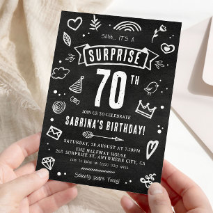 Invitation Amusants Chalkboard Doodle Surprise 70e anniversai