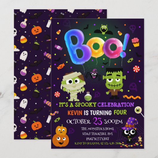 Invitation Amusants Costume d'Halloween Enfants Anniversaire (Devant / Derrière)