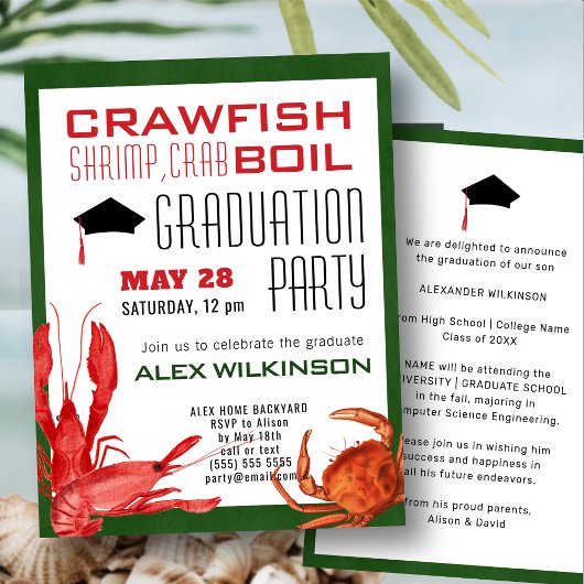 Invitation Amusants Crawfish Seafood Boil BBQ Graduation Part
