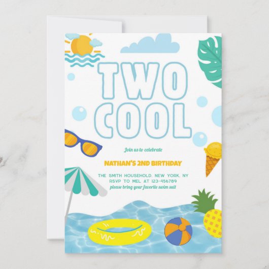 Invitation Amusants Deux Cool Garçon 2e anniversaire Piscine  (Devant)