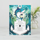 Invitation Amusants enfants Aquarelle requin anniversaire (Debout devant)