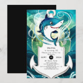 Invitation Amusants enfants Aquarelle requin anniversaire (Devant / Derrière)