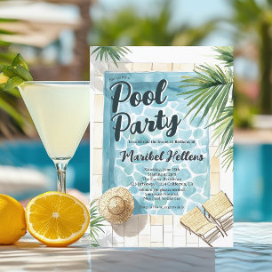 Invitation Amusants Été Tropical Watercolor Pool Party Sweet 