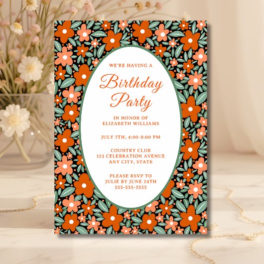 Invitation Amusants Fleur Moderne Anniversaire Fête Invitatio