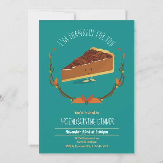 Invitation Amusants Friendly Pecan Pie Turquoise (Devant)