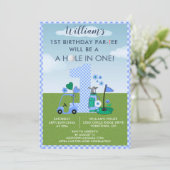 Invitation Amusants Golf Blue 1er Anniversaire Par Tee (Debout devant)