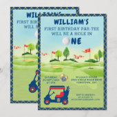 Invitation Amusants Golf Boy 1er Anniversaire Par Tee (Devant / Derrière)