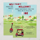 Invitation Amusants Golf Panier Rouge Garçon 1er anniversaire (Devant / Derrière)