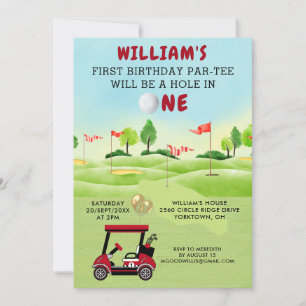 Invitation Amusants Golf Panier Rouge Garçon 1er anniversaire