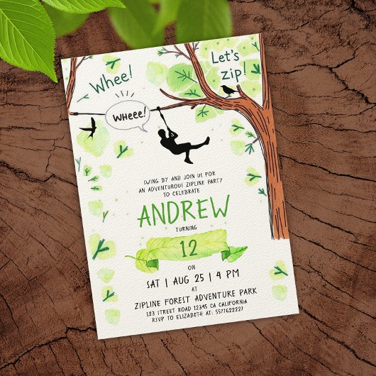 Invitation Amusants Green Zipline Forest Adventure Aquarelle