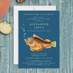Invitation Amusants Marine Bleu Gros Poisson Bois Retire Aqua