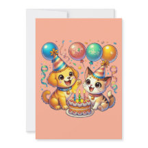Amusants & mignonette Anniversaire Puppy & Kitten 