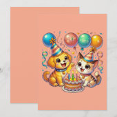 Invitation Amusants & mignonette Anniversaire Puppy & Kitten (Devant / Derrière)