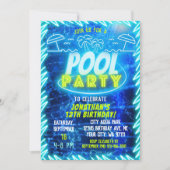 Invitation Amusants Neon Glow Blue Green Pool Party Boys Anni (Devant)