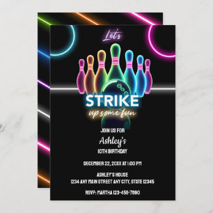 Invitation Amusants Neon Glow Night Bowling Anniversaire