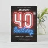 Invitation Amusants Neon Retro 40e anniversaire fête (Debout devant)