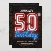 Invitation Amusants Neon Retro 50e anniversaire fêter l'invit (Devant / Derrière)
