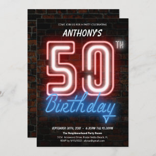 Invitation Amusants Neon Retro 50e anniversaire fêter l'invit