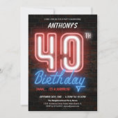 Invitation Amusants Neon Retro Surprise 40e anniversaire fête (Devant)