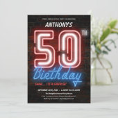 Invitation Amusants Neon Retro Surprise 50e anniversaire (Debout devant)