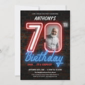 Invitation Amusants Neon Retro Surprise 70e anniversaire (Devant)