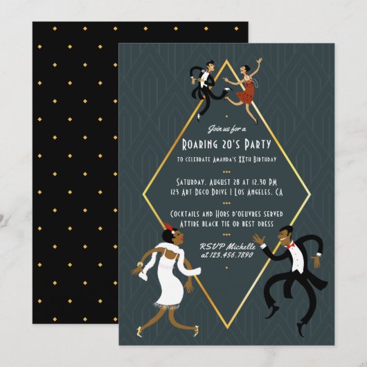 Invitation Amusants N'importe quelle occasion Roaring 20's Pa (Devant / Derrière)