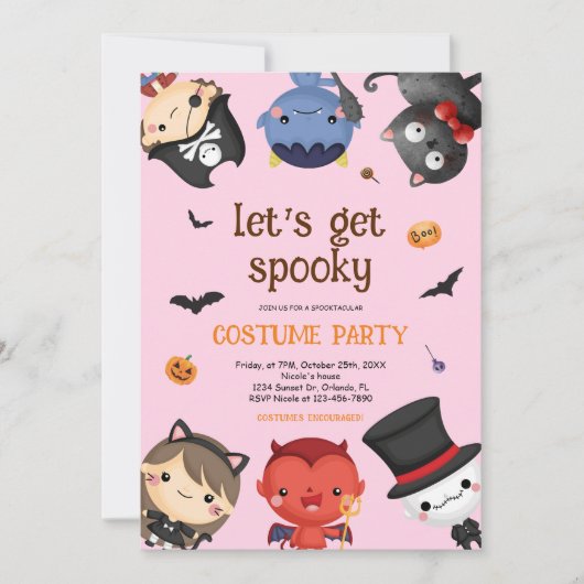 Invitation Amusants Pink Enfants Halloween Costume Party Mign (Devant)