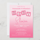 Invitation Amusants Pink Ombre BABY Girl Blocks Shower Invita (Devant)