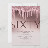 Invitation Amusants Soixante Surprise Parties scintillant ros (Devant)