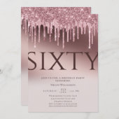 Invitation Amusants Soixante Surprise Parties scintillant ros (Devant / Derrière)