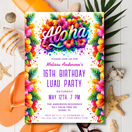 Invitation Amusants Tropical Aloha Anniversaire Luau