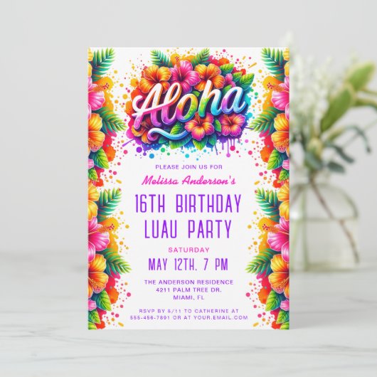 Invitation Amusants Tropical Aloha Anniversaire Luau (Debout devant)