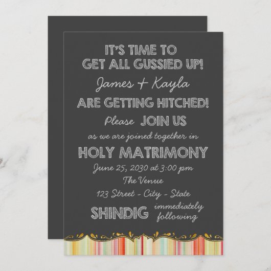 Invitation Amusants Vieux Mariage campagnard Chalkboard de l' (Devant / Derrière)