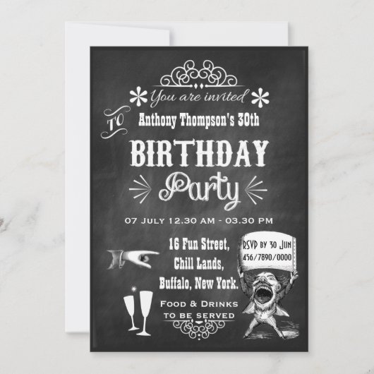 Invitation Amusants Vintage Chalkboard Anniversaire Fête Invi (Devant)