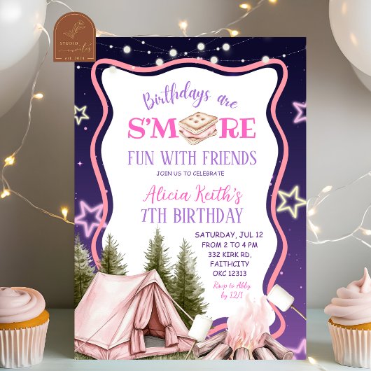 Invitation Amuse-toi plus avec des amis fille rose