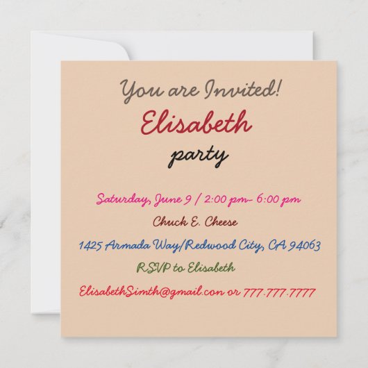 Invitation Amusement à la piscine (Dos)