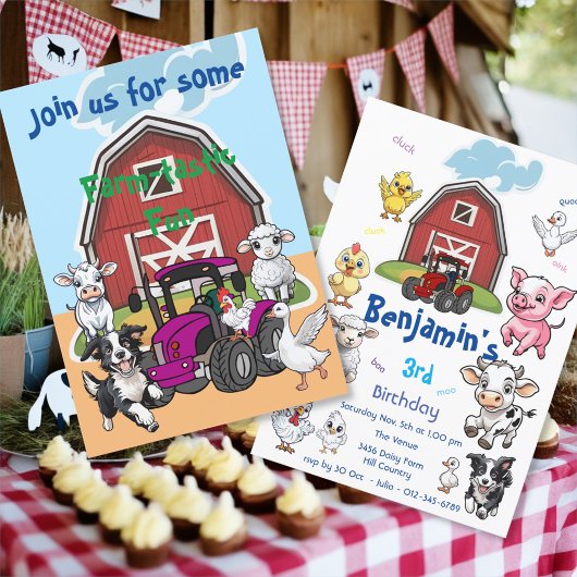 Invitation Amusement Agricole Barnyard Animaux Anniversaire F