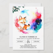 Invitation Amusement d'anniversaire avec des renards aquarell (Devant)