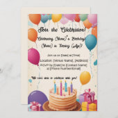 Invitation Amusement D'Anniversaire Rempli De Ballons ! (Devant / Derrière)