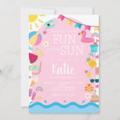 Invitation Amusement dans le soleil fille anniversaire Invita (Devant)