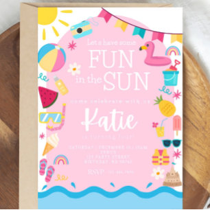 Invitation Amusement dans le soleil fille anniversaire Invita