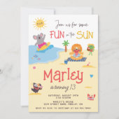 Invitation Amusement dans Sun Beach Animal Anniversaire Fête (Devant)