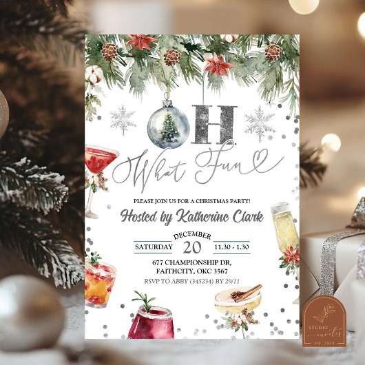 Invitation Amusement de l'hiver d'argent Cocktail de Noël Fêt